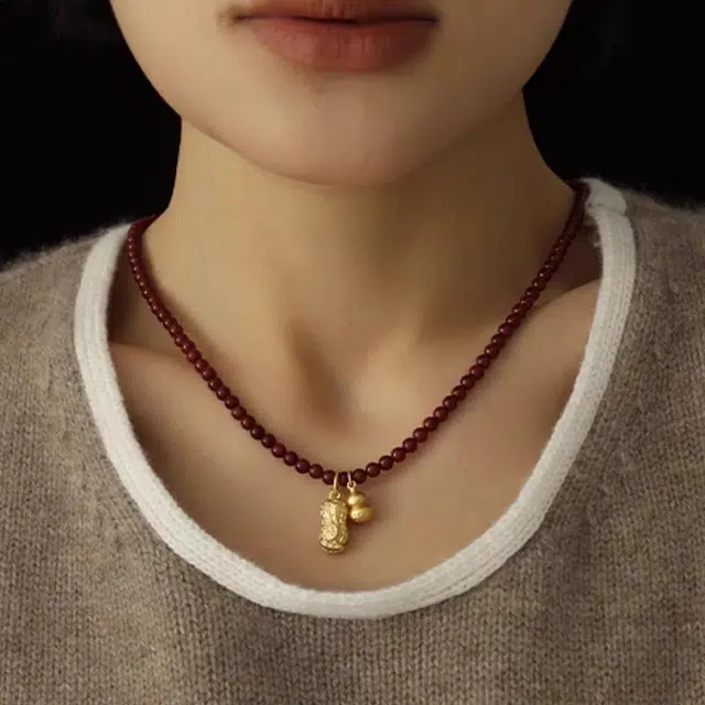 慕阳 福禄花生 轻奢小众复古新中式 优雅气质温婉风 原创设计高级感 通勤百搭 平安顺遂好运 亚克力 项链 女款