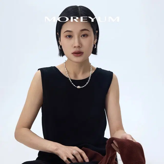 慕阳 星瑜可调节 法式轻奢高级感小众轻奢清冷风 不规则碎银设计简约日常通勤百搭 精美礼盒装 黑胆石镀银 项链 女款