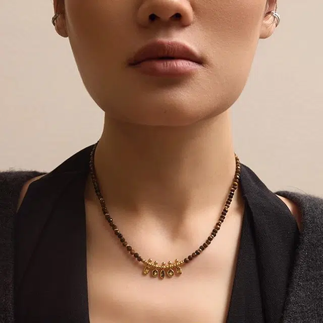慕阳 金棱 法式冷淡风轻奢复古风 个性小众设计时尚简约高级浪漫优雅气质温柔 日常通勤风百搭锁骨链#好运 虎眼石 项链 女款