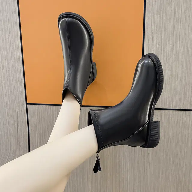 超纤皮 英伦法式风格百搭瘦瘦裸靴 短靴 女款