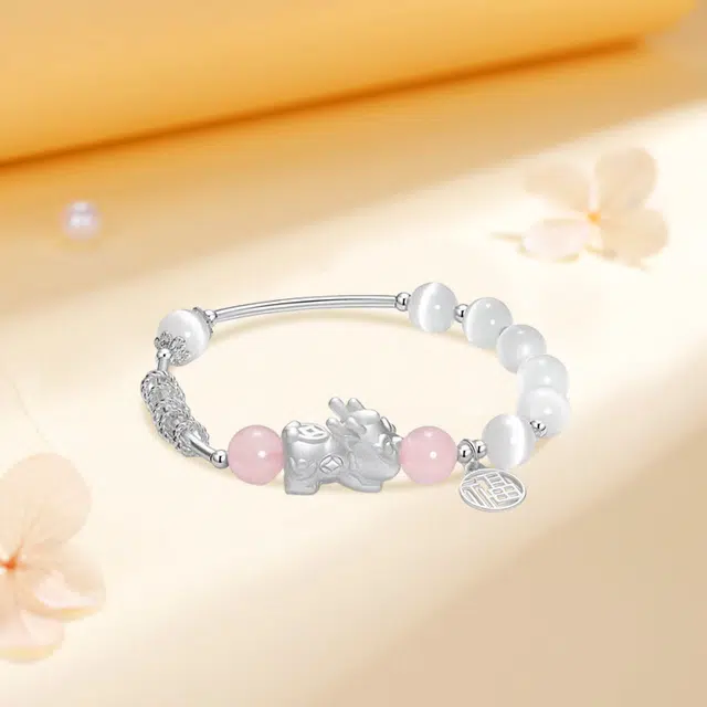 金嘉福 吞金兽招财貔貅 财运滚滚纳福平安吉祥瑞兽新中式国潮小众设计复古轻奢精致文玩 黑曜石 手串 男女同款情侣款