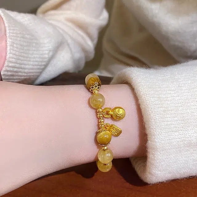 【接泼天富贵】 金嘉福 考试上岸 招财小霸王新中式 国潮 时来运转 财源广进 好运处理天然 黄水晶 手串 男女同款情侣款
