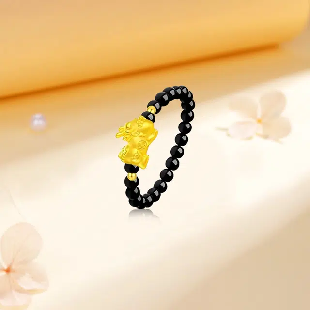 【招财纳福】 金嘉福 貔貅宝宝 新中式嘻哈简约精致通勤转运珠小众活口珠子编织对戒时尚百搭#好运 足金 一口价 黄金戒指 男女同款情侣款
