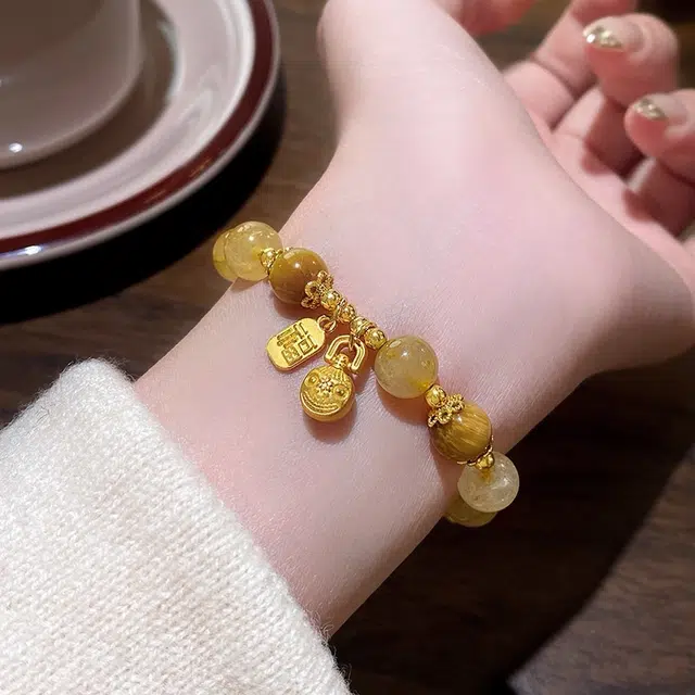 【接泼天富贵】 金嘉福 考试上岸 招财小霸王新中式 国潮 时来运转 财源广进 好运处理天然 黄水晶 手串 男女同款情侣款