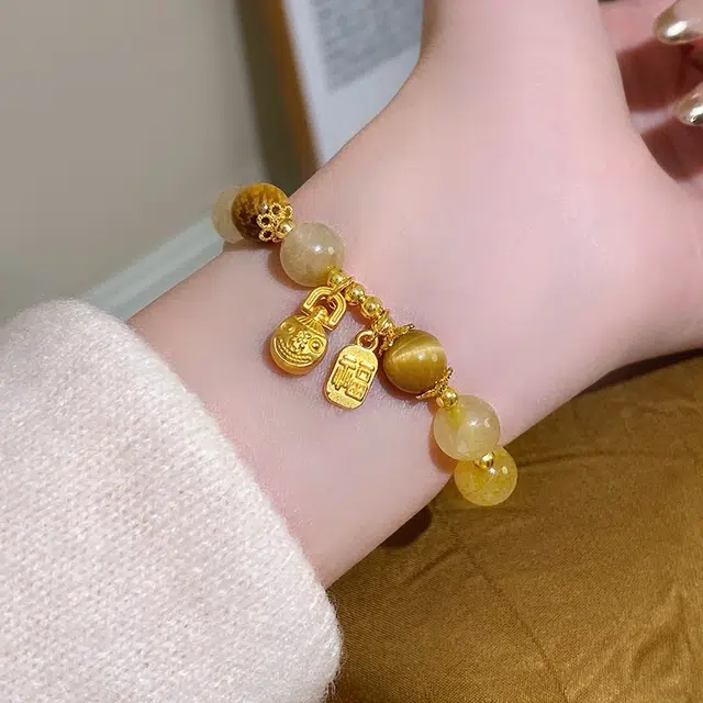 【接泼天富贵】 金嘉福 考试上岸 招财小霸王新中式 国潮 时来运转 财源广进 好运处理天然 黄水晶 手串 男女同款情侣款
