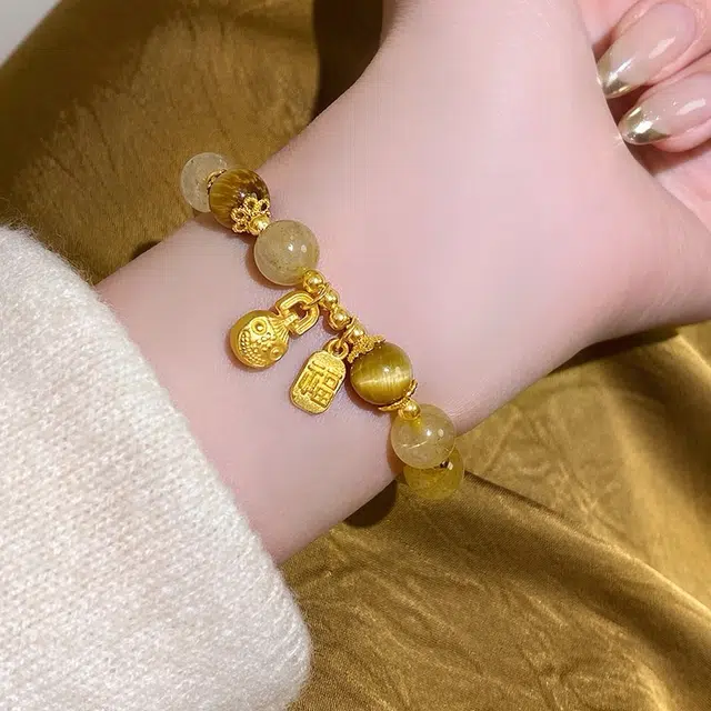 【接泼天富贵】 金嘉福 考试上岸 招财小霸王新中式 国潮 时来运转 财源广进 好运处理天然 黄水晶 手串 男女同款情侣款
