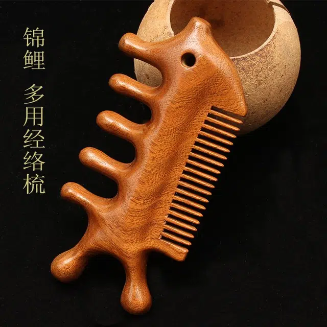 闪闪优品  头部经络按摩梳子 美发 檀木五齿头疗专用养生保健颈椎面部淋巴