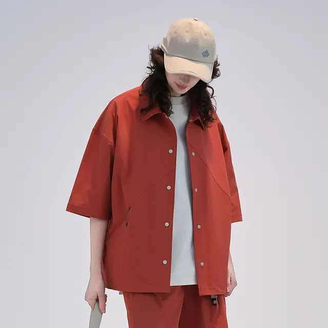 山系 户外日系休闲短衬宽松速干透气薄款短袖衬衫 男女同款