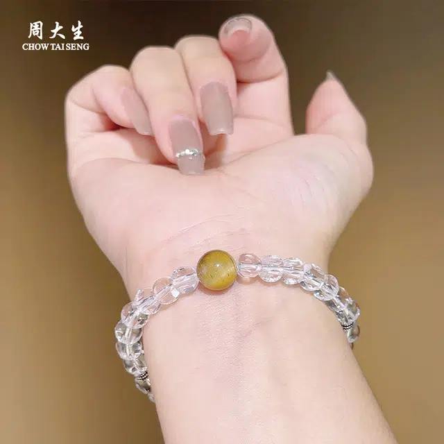 周大生 星月相伴 财运爆棚 新中式轻奢国风#好运天然 白水晶 手串 男女同款情侣款
