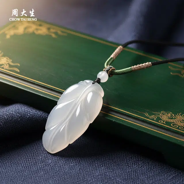 周大生 【玉叶添荣】简约大气叶子 质感高级新中式轻奢高品质精致时尚百搭颈链 好运天然 玉髓 项链 男女同款情侣款