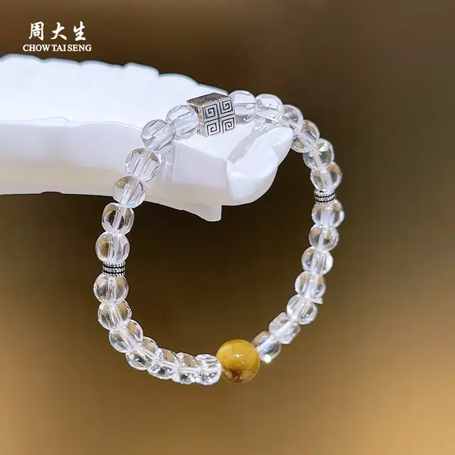 周大生 星月相伴 财运爆棚 新中式轻奢国风#好运天然 白水晶 手串 男女同款情侣款
