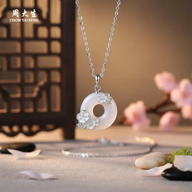 周大生 【十二花神系列】瑞福平安扣锁骨链 幸运花神质感高级时尚百搭极简大气颈链 好运天然 玉髓 项链 女款