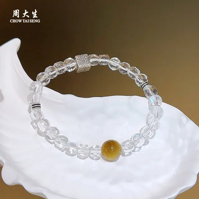 周大生 星月相伴 财运爆棚 新中式轻奢国风#好运天然 白水晶 手串 男女同款情侣款