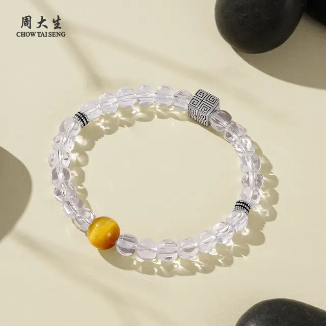 周大生 星月相伴 财运爆棚 新中式轻奢国风#好运天然 白水晶 手串 男女同款情侣款
