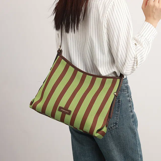 恒源祥 小众条纹个性经典气质时尚潮流潮酷高贵典雅优雅脱俗清新经典大气 帆布 帆布包单肩包 女款 绿色
