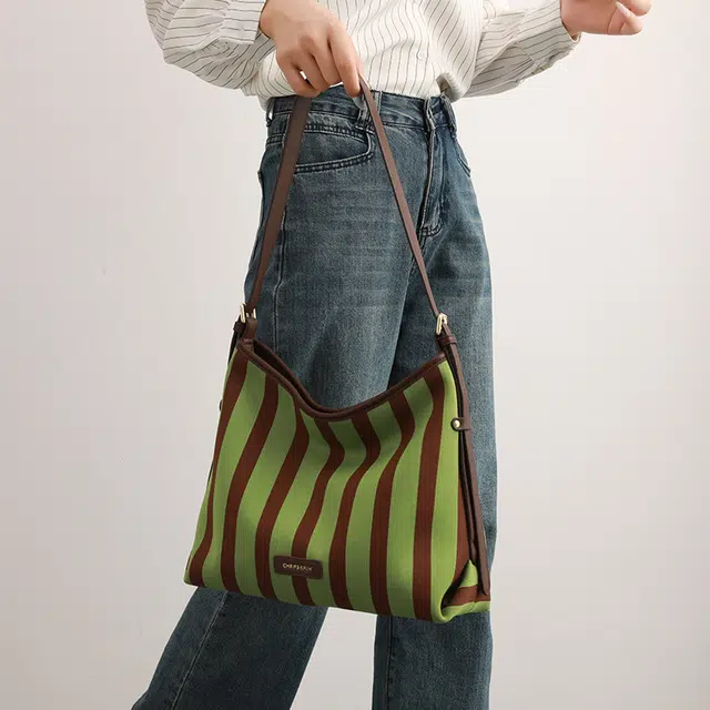 恒源祥 小众条纹个性经典气质时尚潮流潮酷高贵典雅优雅脱俗清新经典大气 帆布 帆布包单肩包 女款 绿色