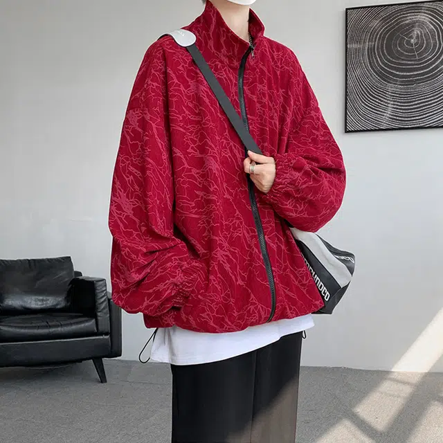 北欧攻略 美式港风复古纹理感宽松大码潮流外套夹克 男女同款