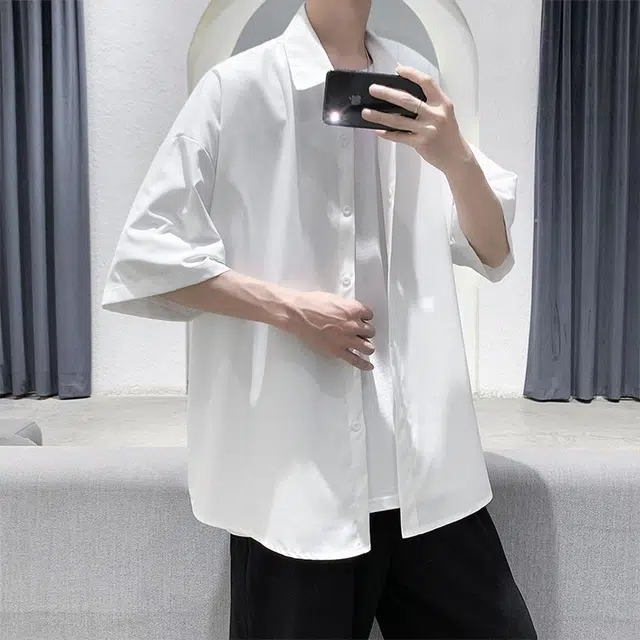 拾个壹先生 美式经典纯色抗皱百搭商务休闲短袖衬衫 男女同款