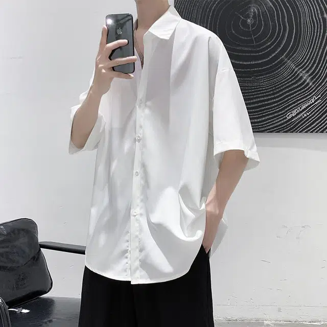 拾个壹先生 美式经典纯色抗皱百搭商务休闲短袖衬衫 男女同款