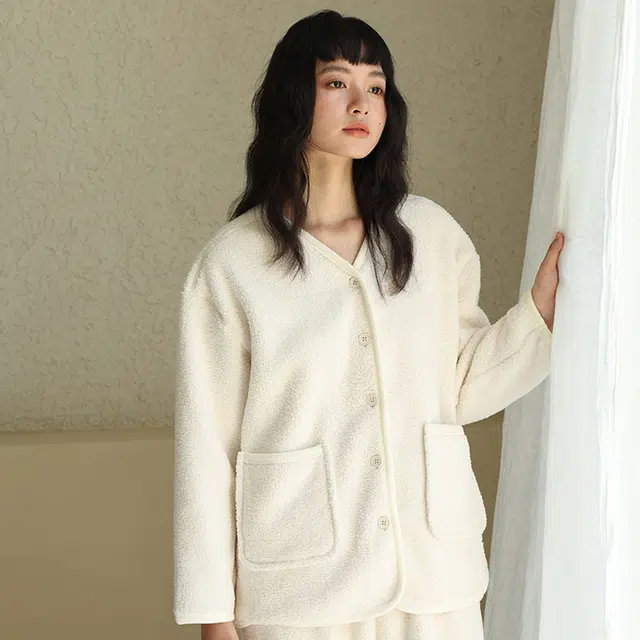 怡吾色 开衫家居服简约纯色可外穿睡衣套装 女款