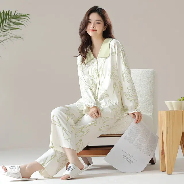 怡吾色 防螨抗菌新疆棉长袖睡衣家居服法式印花可外穿家居套装甜美睡裙套装 女款