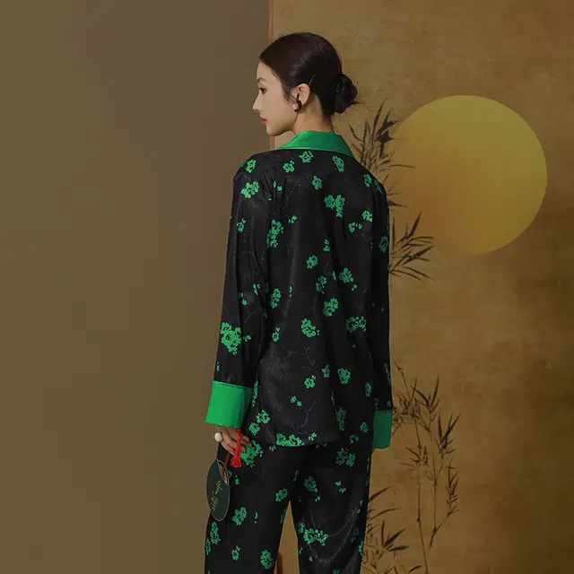 怡吾色 柔软凉感冰丝印花睡衣套装 女款 新中式简约可外穿