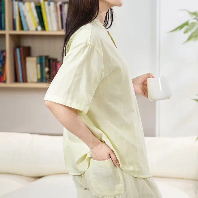 怡吾色 舒适透气圆领家居服简约纯色休闲可外穿睡衣套装 女款