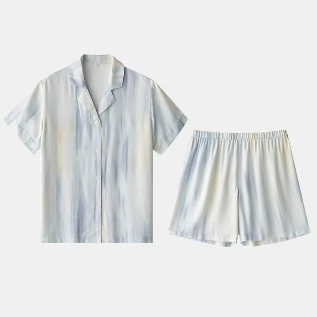 怡吾色 春夏季清新渐变印花 短袖薄款两件套装 家居服套装 长袖睡衣女