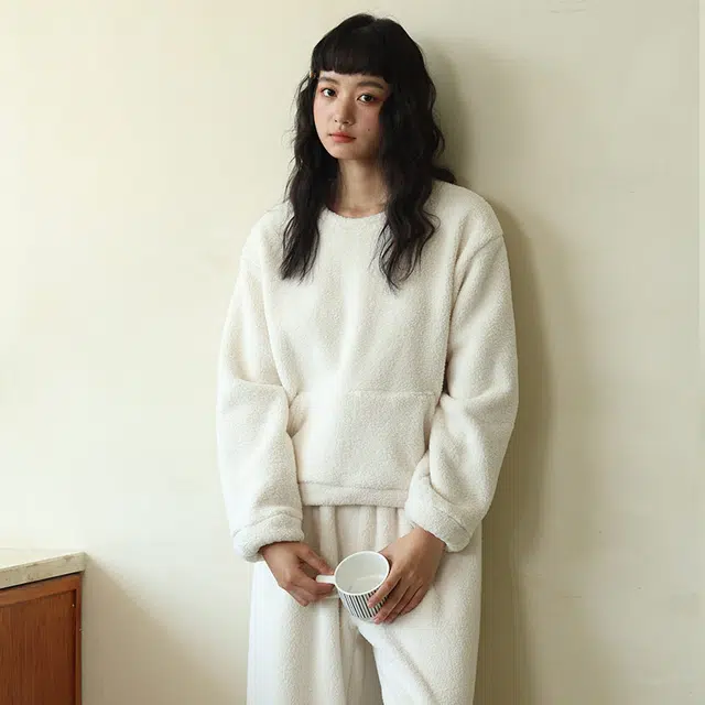 怡吾色 简约舒适圆领长袖长裤可外穿睡衣套装 女款