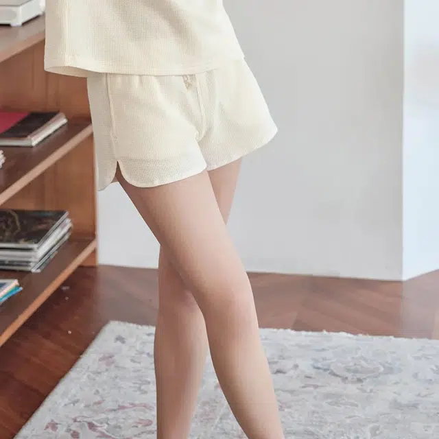 怡吾色 华夫格系列休闲棉纯色短袖短裤套装 简约清新可外穿家居套装 女款 多色