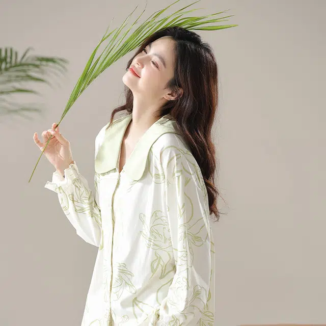 怡吾色 防螨抗菌新疆棉长袖睡衣家居服法式印花可外穿家居套装甜美睡裙套装 女款