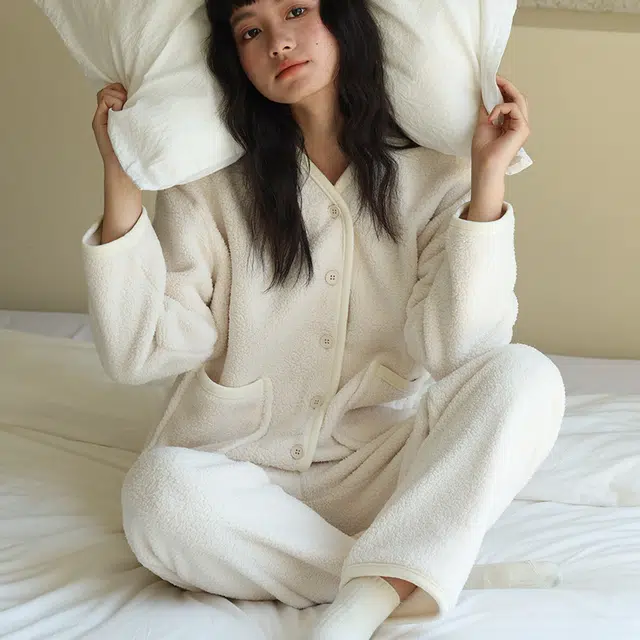 怡吾色 开衫家居服简约纯色可外穿睡衣套装 女款