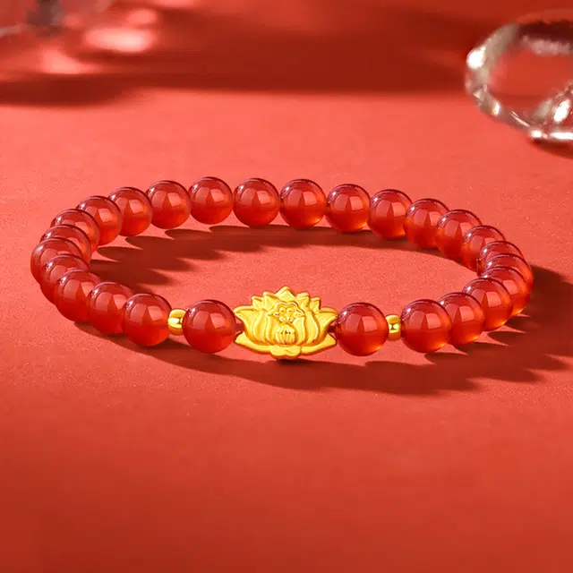 醉倾城 好运莲莲 莲花转运金珠 国风新中式精致显白小众设计 轻奢高级感 玛瑙 玉石手串 女款