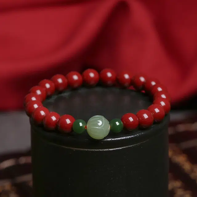 醉倾城 好运莲莲睡莲转运珠 新中式国潮高级感个性 朱砂 手串 男女同款情侣款 青白玉