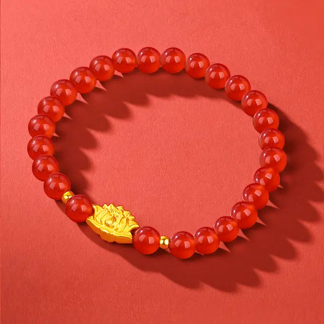 醉倾城 好运莲莲 莲花转运金珠 国风新中式精致显白小众设计 轻奢高级感 玛瑙 玉石手串 女款