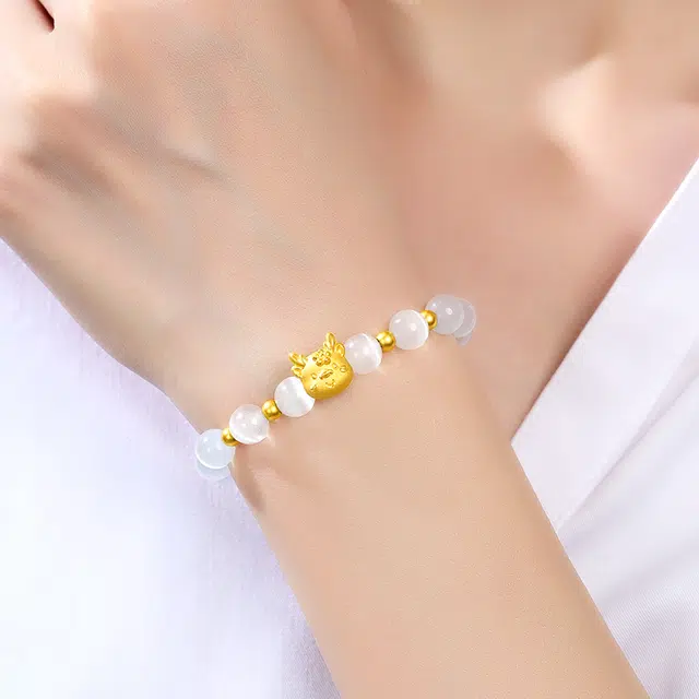 醉倾城 梅花龙猫眼石手串 龙年本命年 新中式国风设计 足金小龙 猫眼石 女款手串
