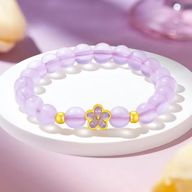 醉倾城 莫奈花园系列 玉见桃花转运金珠 甜蜜浪漫轻奢优雅小众精致 高级感 玉髓 手串 女款