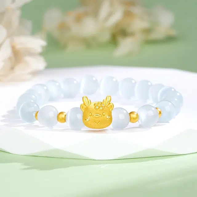 醉倾城 梅花龙猫眼石手串 龙年本命年 新中式国风设计 足金小龙 猫眼石 女款手串