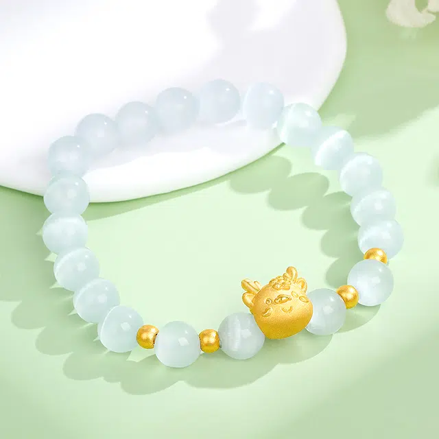 醉倾城 梅花龙猫眼石手串 龙年本命年 新中式国风设计 足金小龙 猫眼石 女款手串