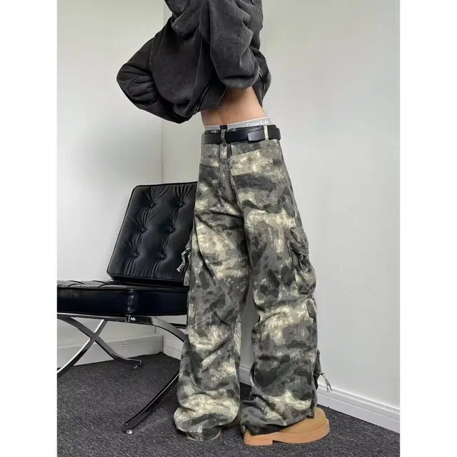 悍戈 美式复古多口袋潮流工装卫裤牛仔裤 男女同款