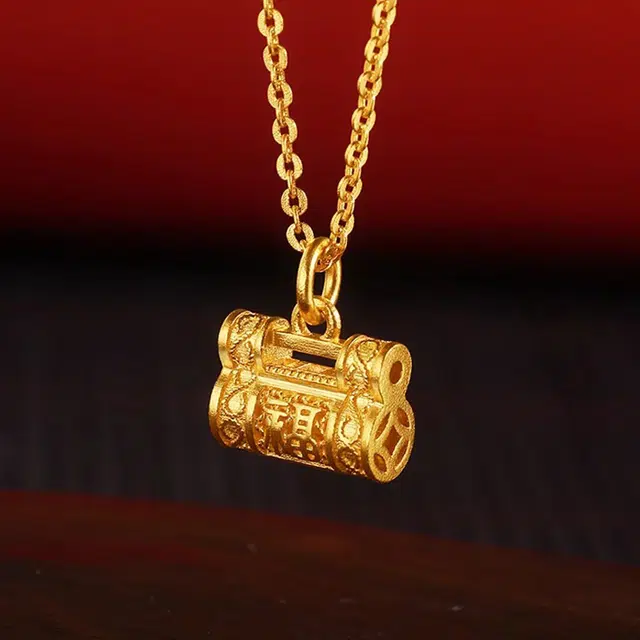 中兆珠宝 花丝福字锁包 国潮风简约 足金 按克计价 黄金项链 女款