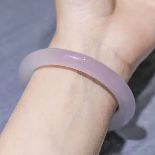 中兆珠宝 紫罗兰圆条 简约精致莹润甜美优雅气质小众设计芋泥波波素圈叮当镯 玉髓 手镯 女款