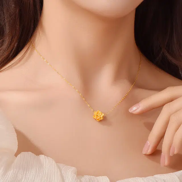 中兆珠宝 新中式复古国潮轻奢莲花  好事莲莲转运 清雅精致气质优雅大气锁骨链 足金 一口价 黄金项链 男女同款情侣款