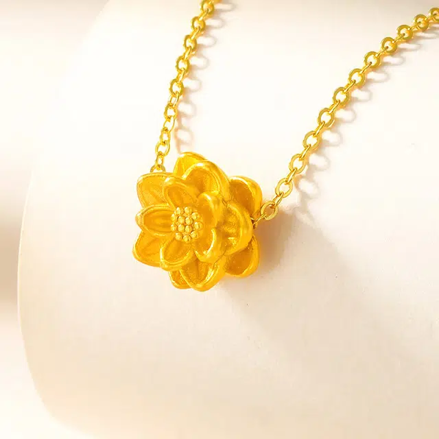 中兆珠宝 新中式复古国潮轻奢莲花  好事莲莲转运 清雅精致气质优雅大气锁骨链 足金 一口价 黄金项链 男女同款情侣款