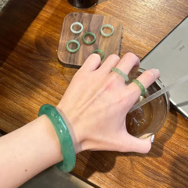 庆怡 云山青翠 新中式温润优雅古风雅韵时尚百搭高级汉服旗袍平安贵妃镯 非洲翠 手镯 女款