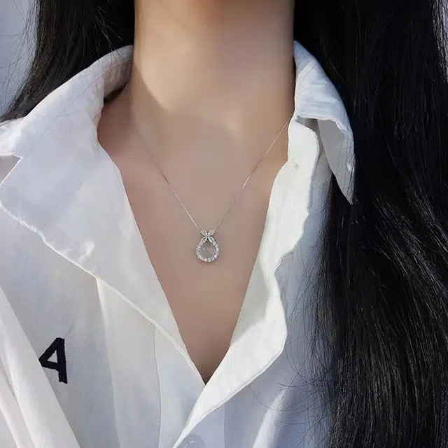 庆怡 蝴蝶结蛋面 玉髓 精致轻奢设计项链 女款
