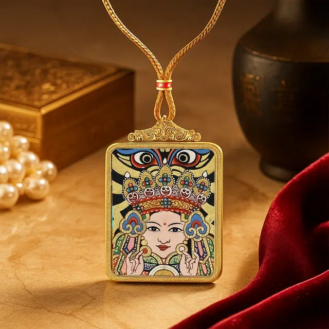 【百无禁忌百财来】 玉临门 国风扎基拉姆前世今生唐卡藏式女财神吊坠 藏传佛教护身符能量 节节高升#好运  合金 项链 男女同款情侣款