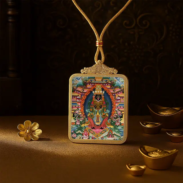 【百无禁忌百财来】 玉临门 国风扎基拉姆前世今生唐卡藏式女财神吊坠 藏传佛教护身符能量 前程似锦#好运  合金 项链 男女同款情侣款