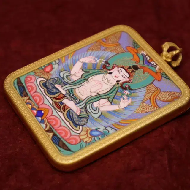 玉临门 【臻藏.文创】藏式 四臂观音热贡手绘唐卡 招财纳福 平安 复古民族风编绳唐卡 合金 项链 男女同款情侣款