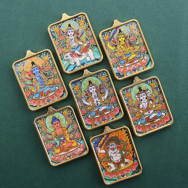 【招财进宝运气好】 玉临门 生肖顺利 本命佛 水逆绝缘体 福录吉样 八大守护神唐卡复古民族风手工绳#好运 合金 项链 男女同款情侣款